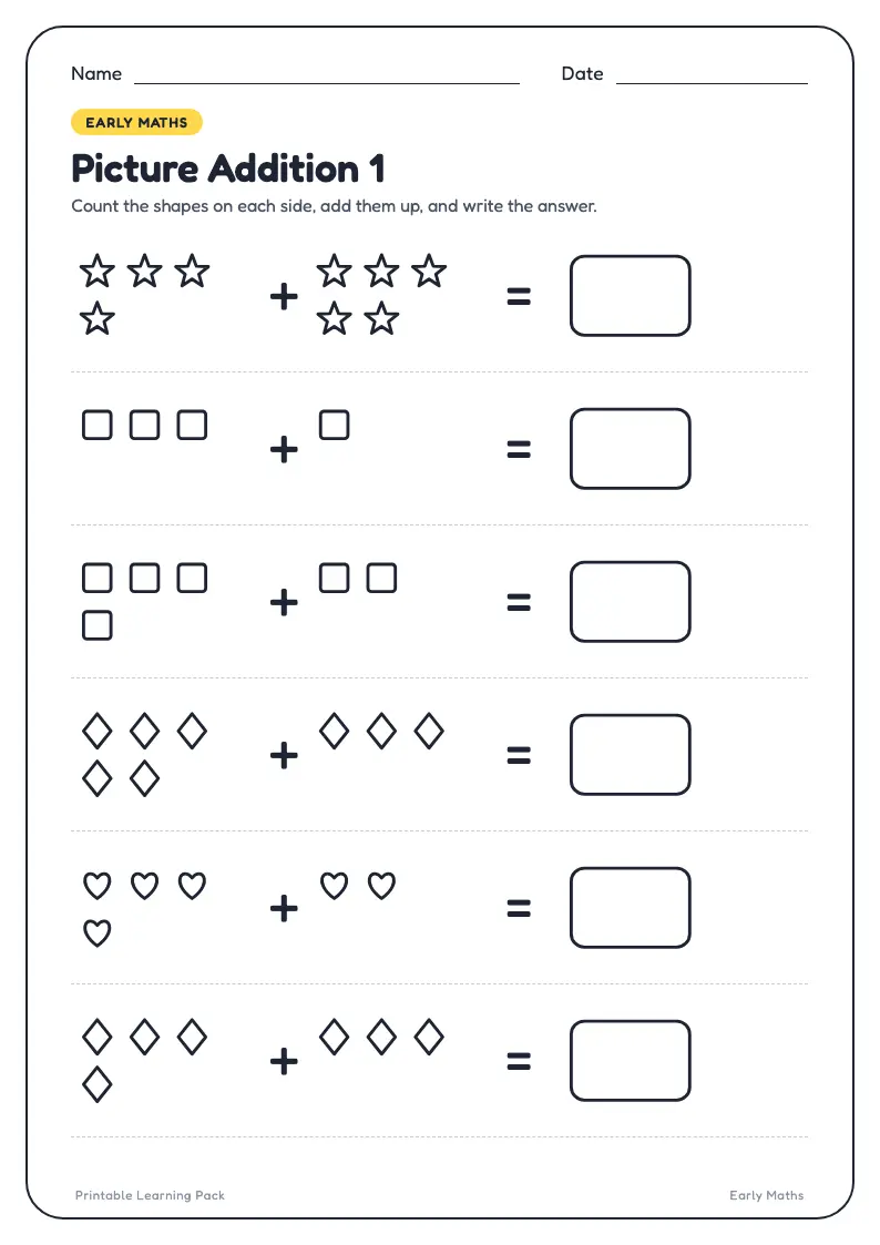 Picture addition worksheet